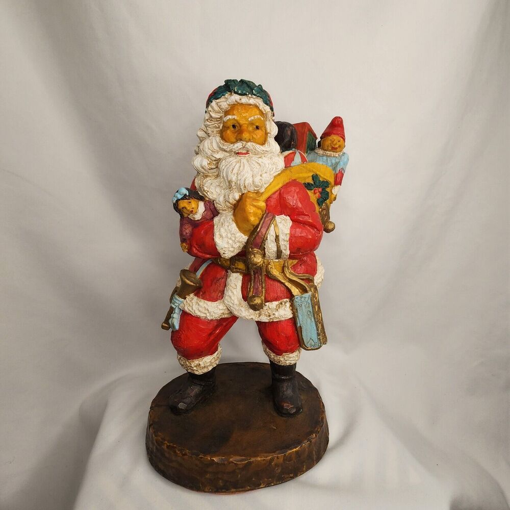 Vintage Highly Detailed Wood Pulp Santa with Bag of Toys Colorful 12" Figurine